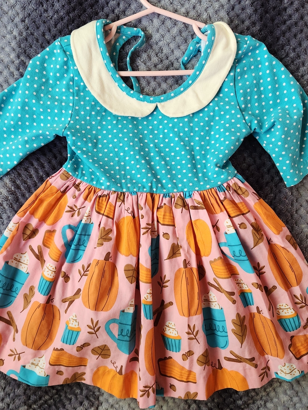 Eleanor Rose Pumpkin Print Dress with White Peter Pan Collar